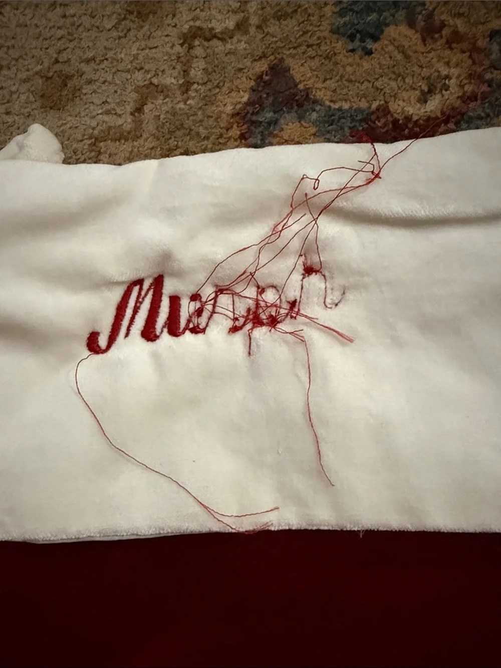Pottery Barn Red Velvet Christmas Stocking with White Cuff